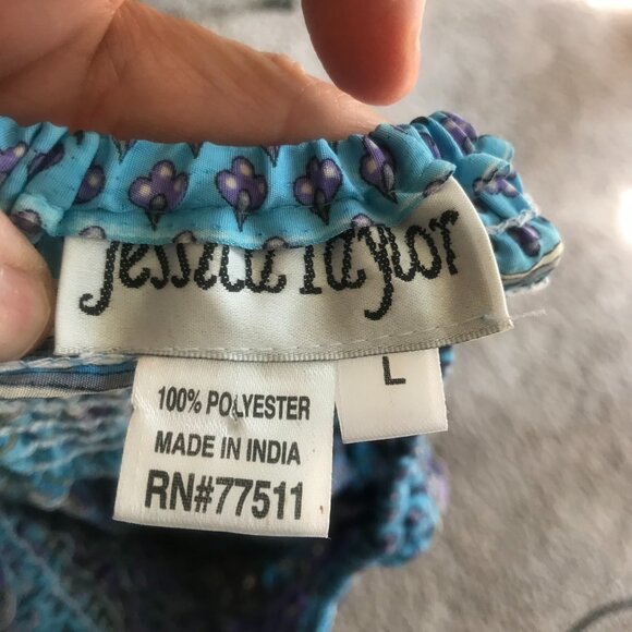 JESSICA TAYLOR size L Blue & Purple Paisley Smocked Waist Palazzo Pants - Picture 5 of 5